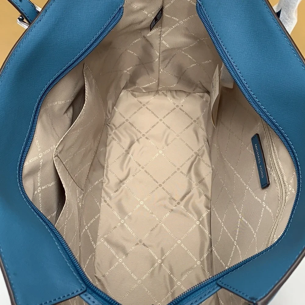 MICHAEL KORS Gilly Large Saffiano Leather Tote Bag TEAL COLOR